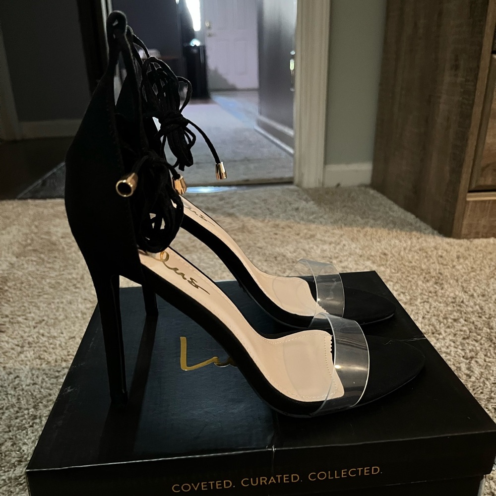 Lulus black suede lace up heels